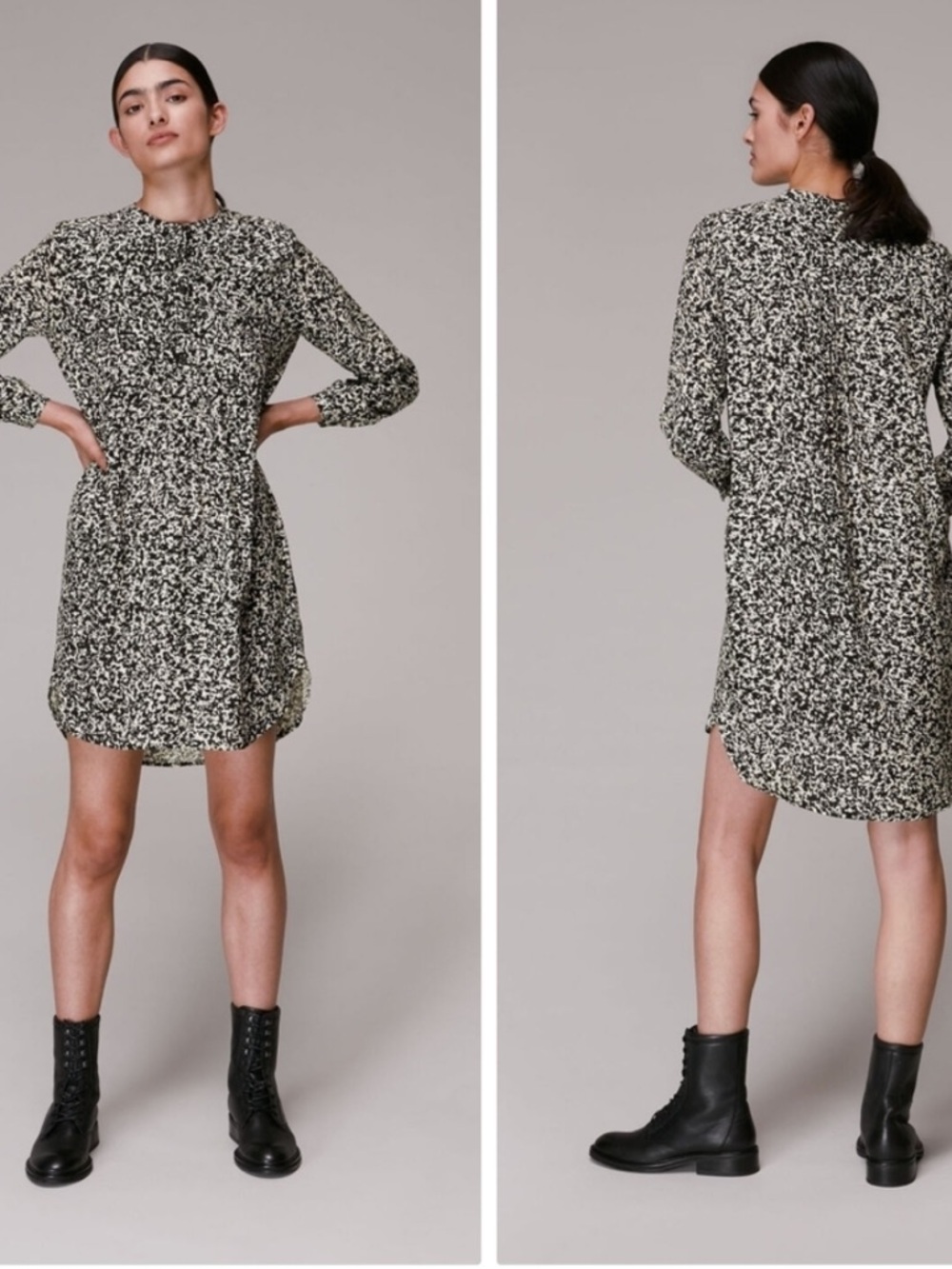 Whistles Piper Abstract Print Woven Mini Shirtdress Black Cream US 4